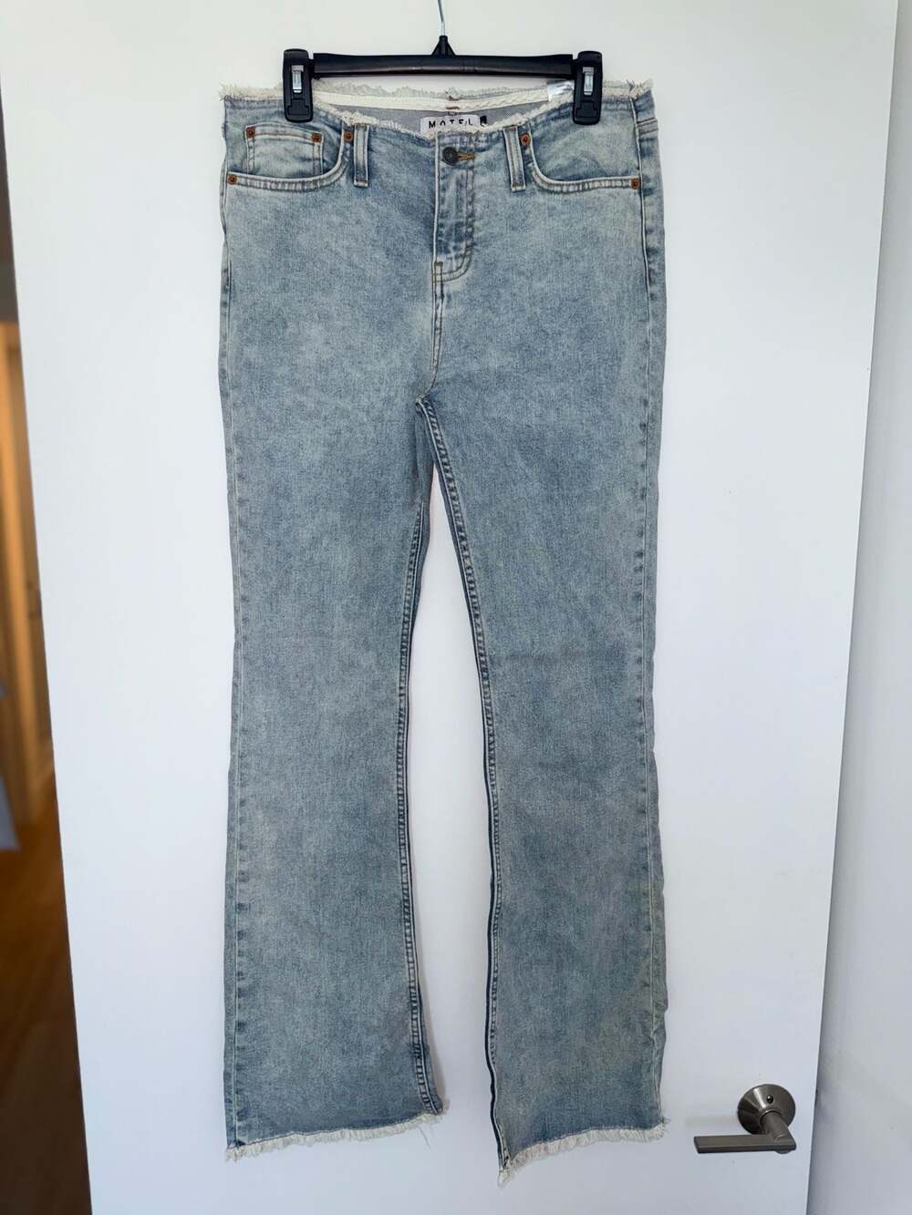 Motel Denim Size S Acid Wash Raw Hem Flare Jeans
